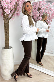 Cotton flairy blouse (Incl. riem) - Wit