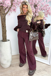 Good life off shoulder stripe trui - Bordeaux