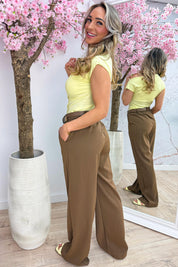 Ribbed draped topje - Geel