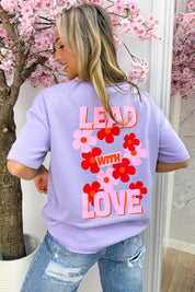 Lead with love oversized T-shirt - Lila