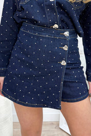 Studded denim skort - Navy