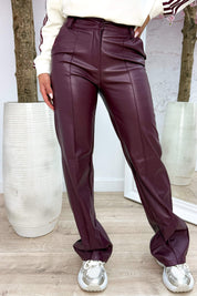 Leather look straight leg pants - Bordeaux