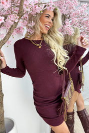 Smocked ribbed dress - Bordeaux