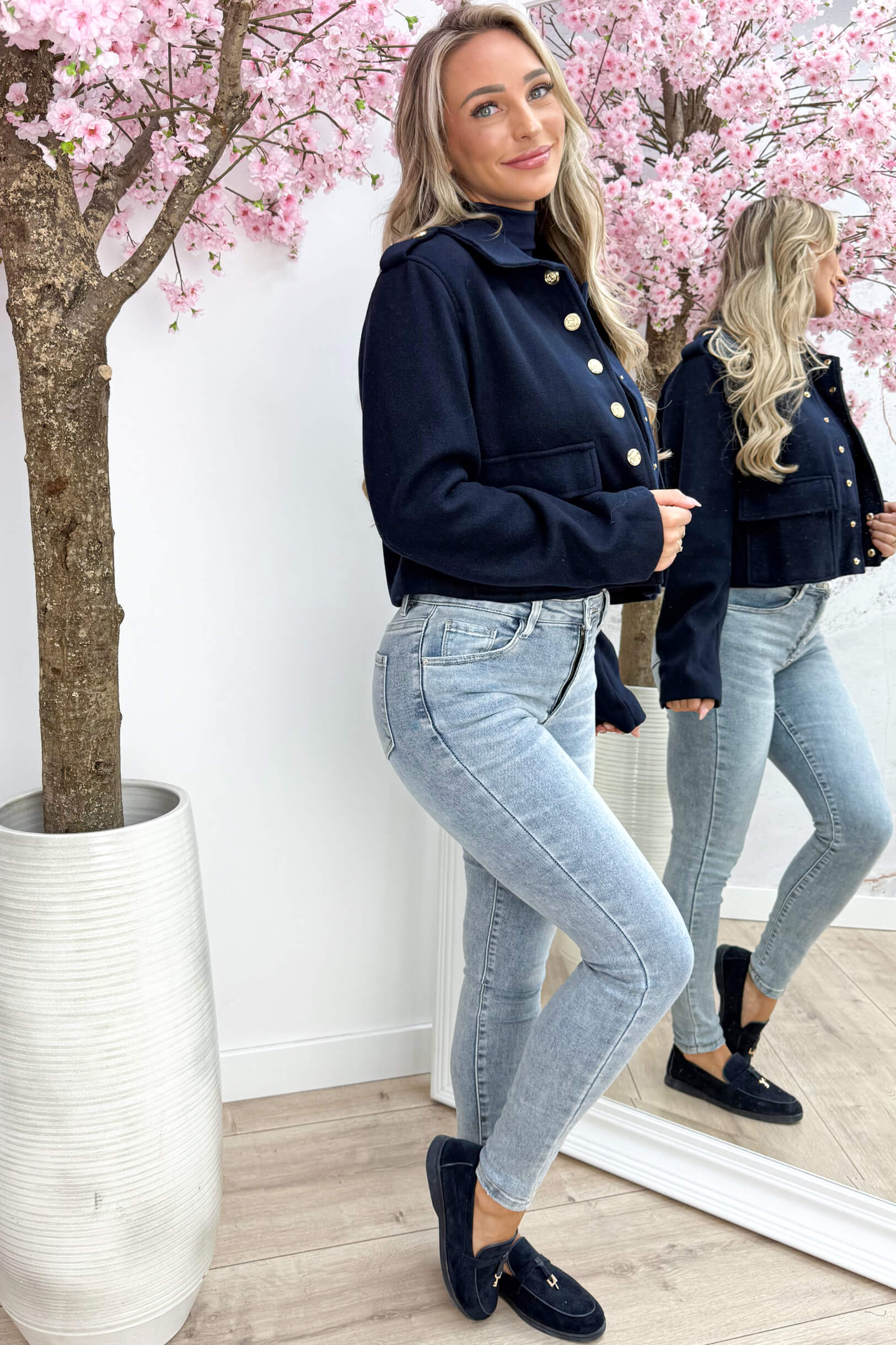 Gold button vilt jacket - Navy