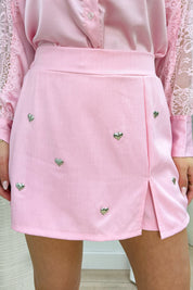 Silver heart skort - Roze