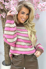 Knitted striped trui - Fuchsia