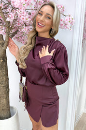 Glossy gold button topje - Bordeaux