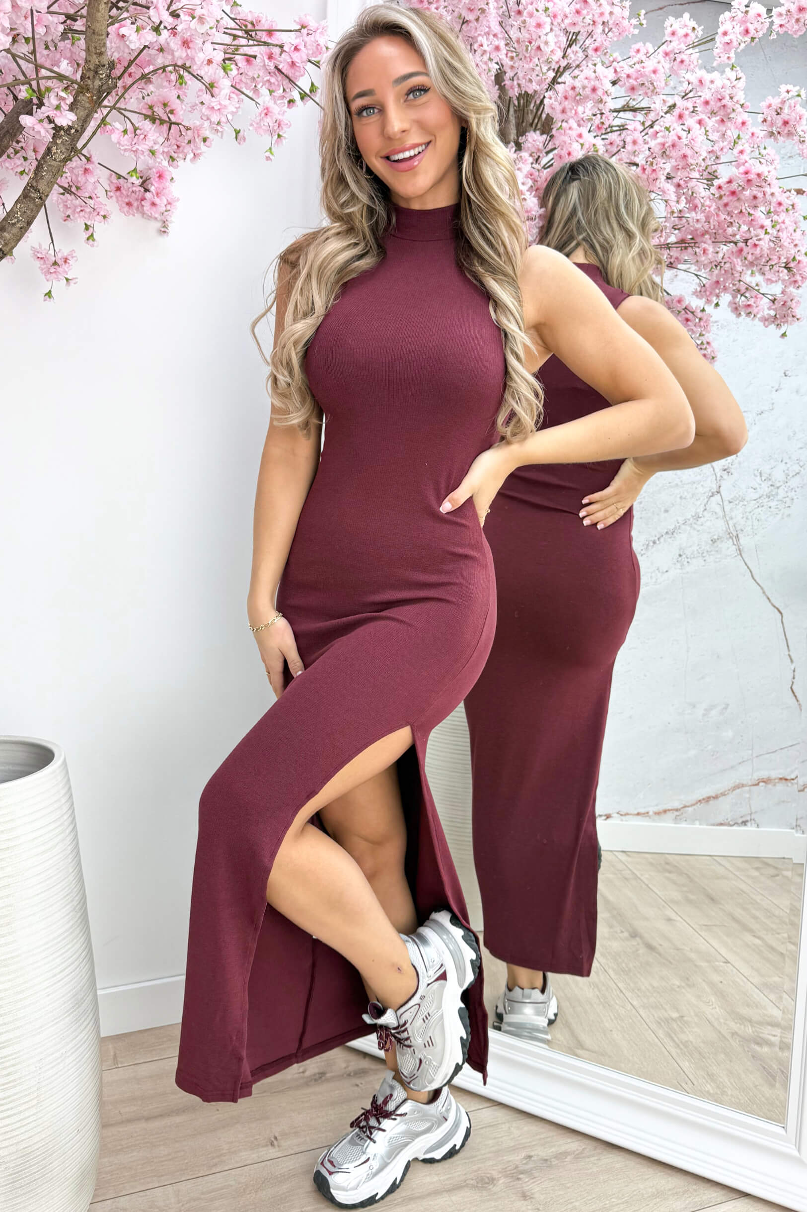 Basic split dress - Bordeaux