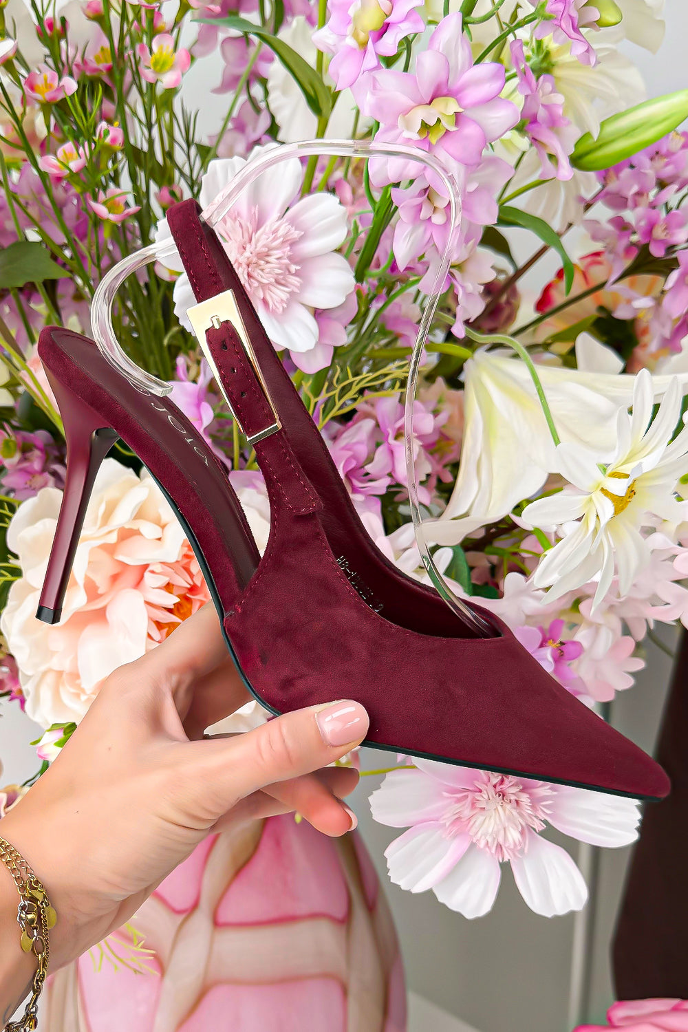 Suede elegance slingback heels - Bordeaux