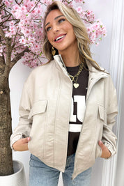 Oversized leather look jacket - Beige