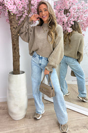 Ruffle bow trui - Taupe