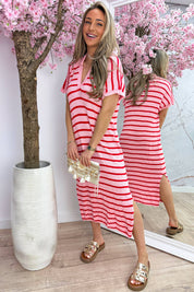 Pretty in paradise stripe dress - Rood