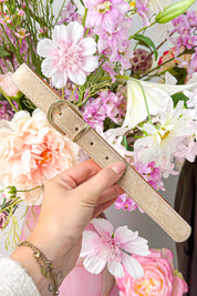 Slim gold suede belt - Beige