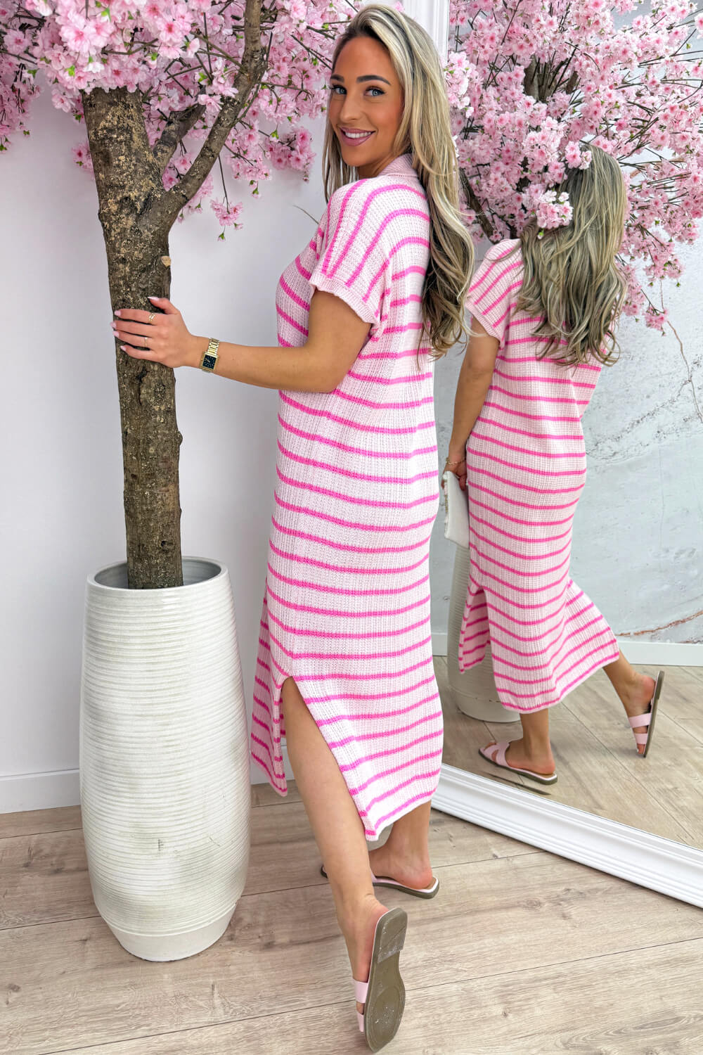 Pretty in paradise stripe dress - Lollypop roze