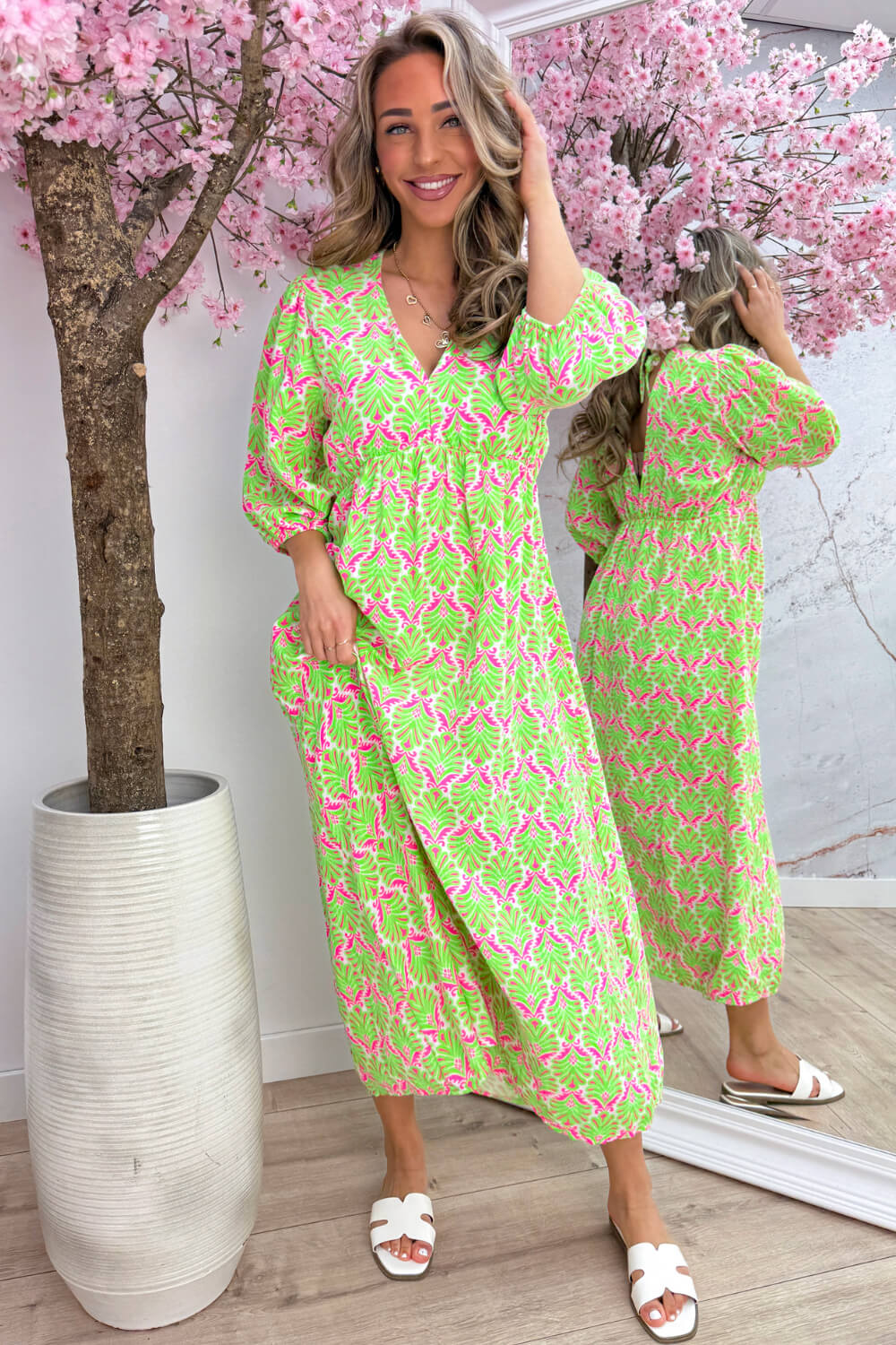 Seashell cotton dress - Lime