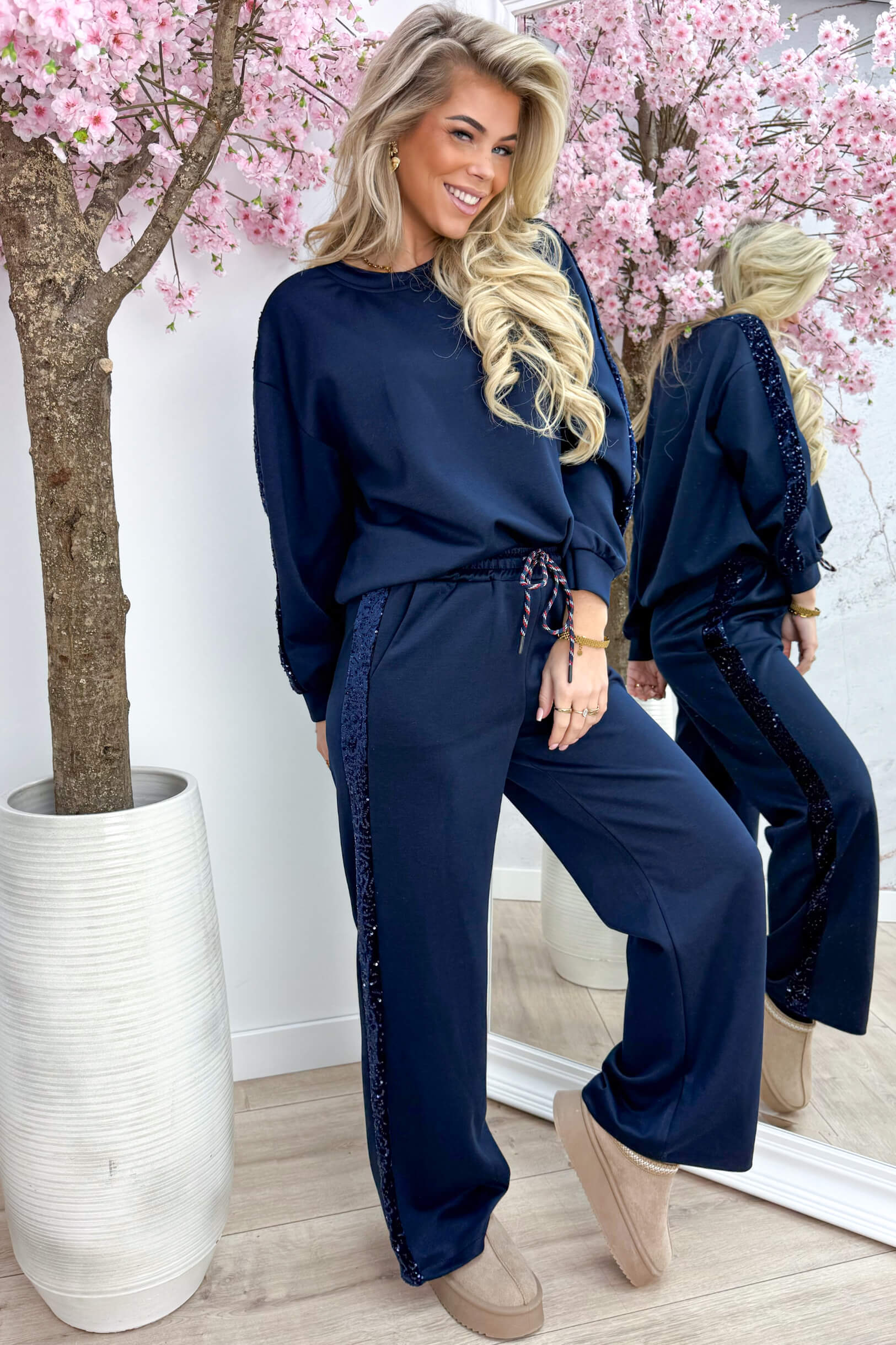Velvet paillet comfy co-ord - Navy
