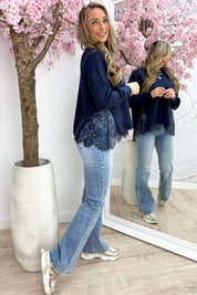 Twice as nice lace trui - Navy