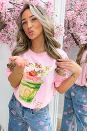 Strawberry matcha T-shirt - Lollypop roze