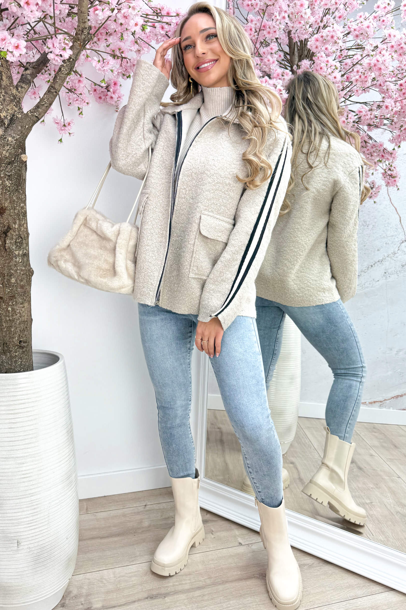 Teddy stripe jacket - Beige