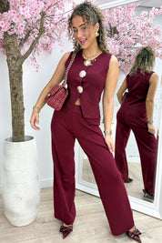 Seashell button topje - Bordeaux