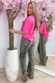 Leopard amore stripe T-shirt - Fuchsia