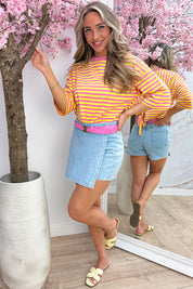 Bow stripe topje - Geel