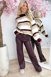 Warm memories stripe trui - Bordeaux