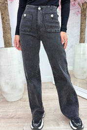 Wide leg full length jeans T6407-2 - Zwart