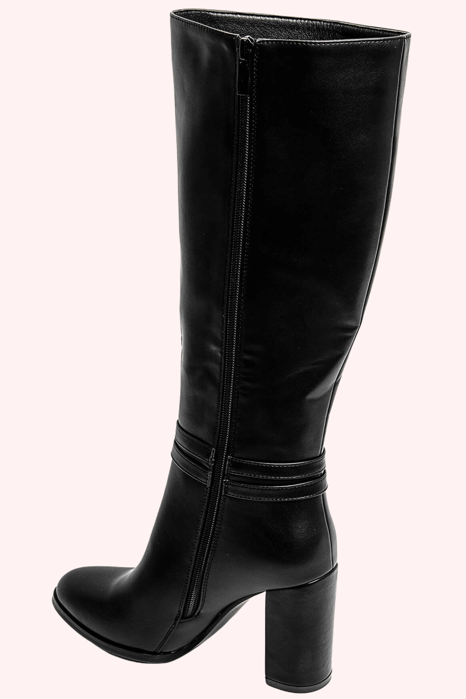 Leather look buckle heels - Zwart