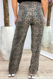 Leopard dad fit jeans - Taupe