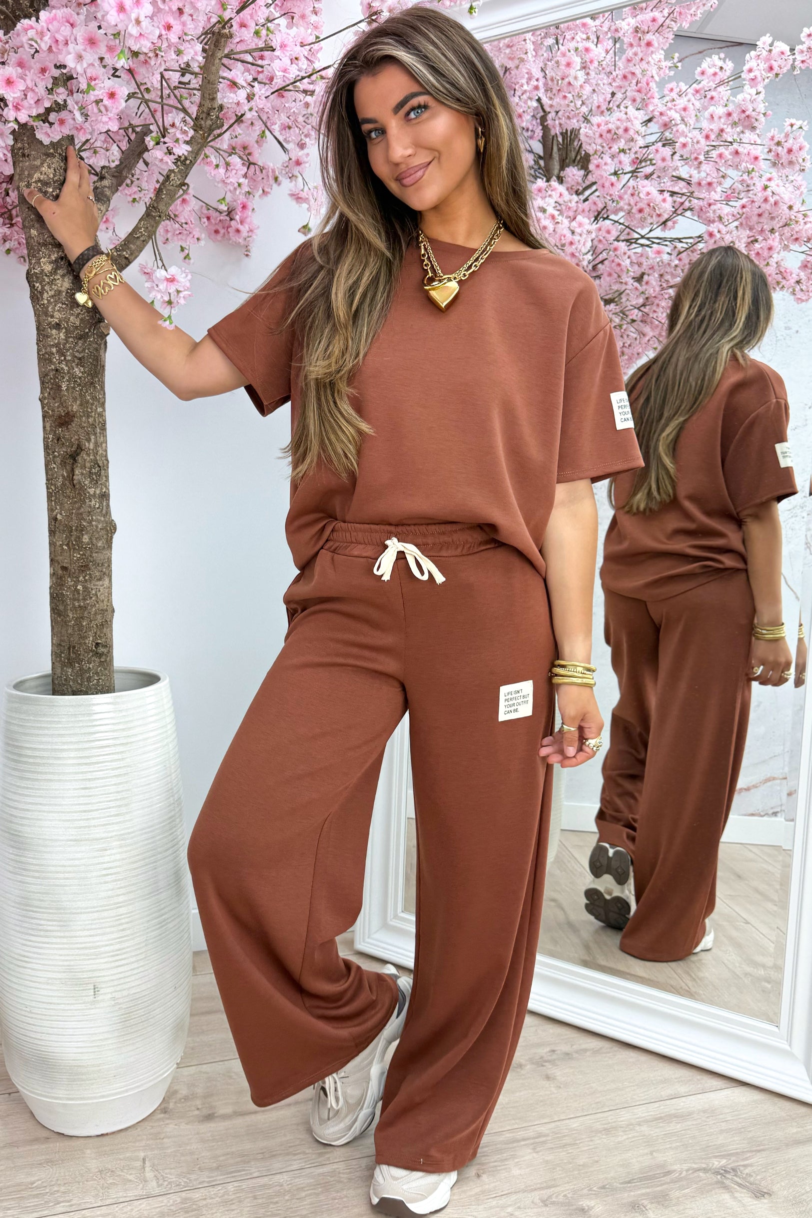 Perfect embleem comfy co-ord long - Cognac