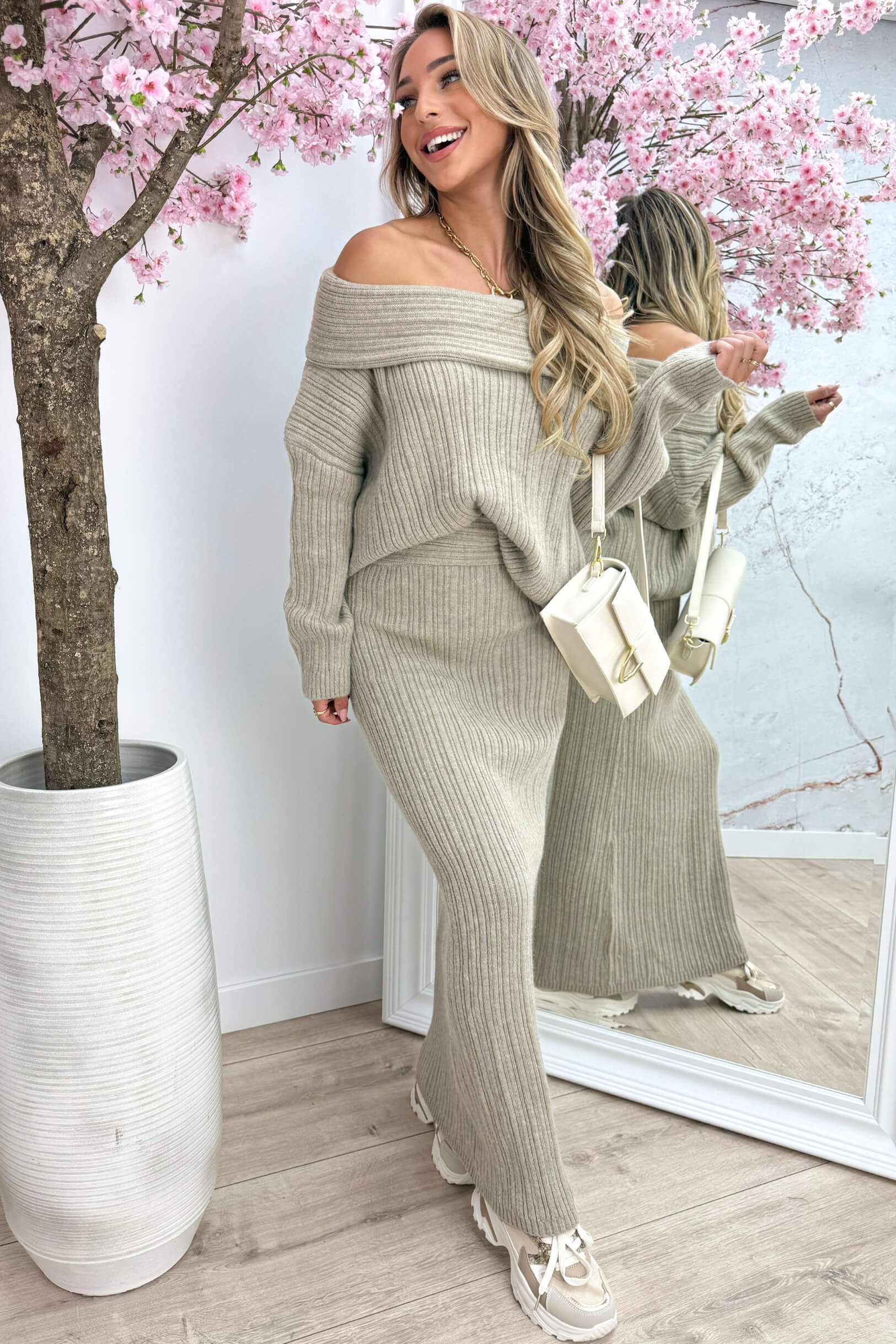 Knitted ribbed comfy set - Beige