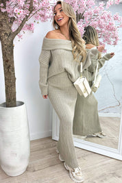 Knitted ribbed comfy set - Beige