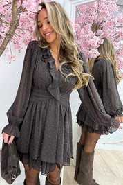 Diamond ruffle dress - Bruin