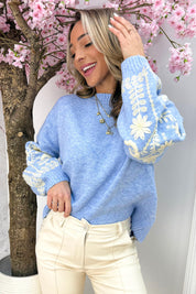 Bloomy embroidery trui - Jeans blue