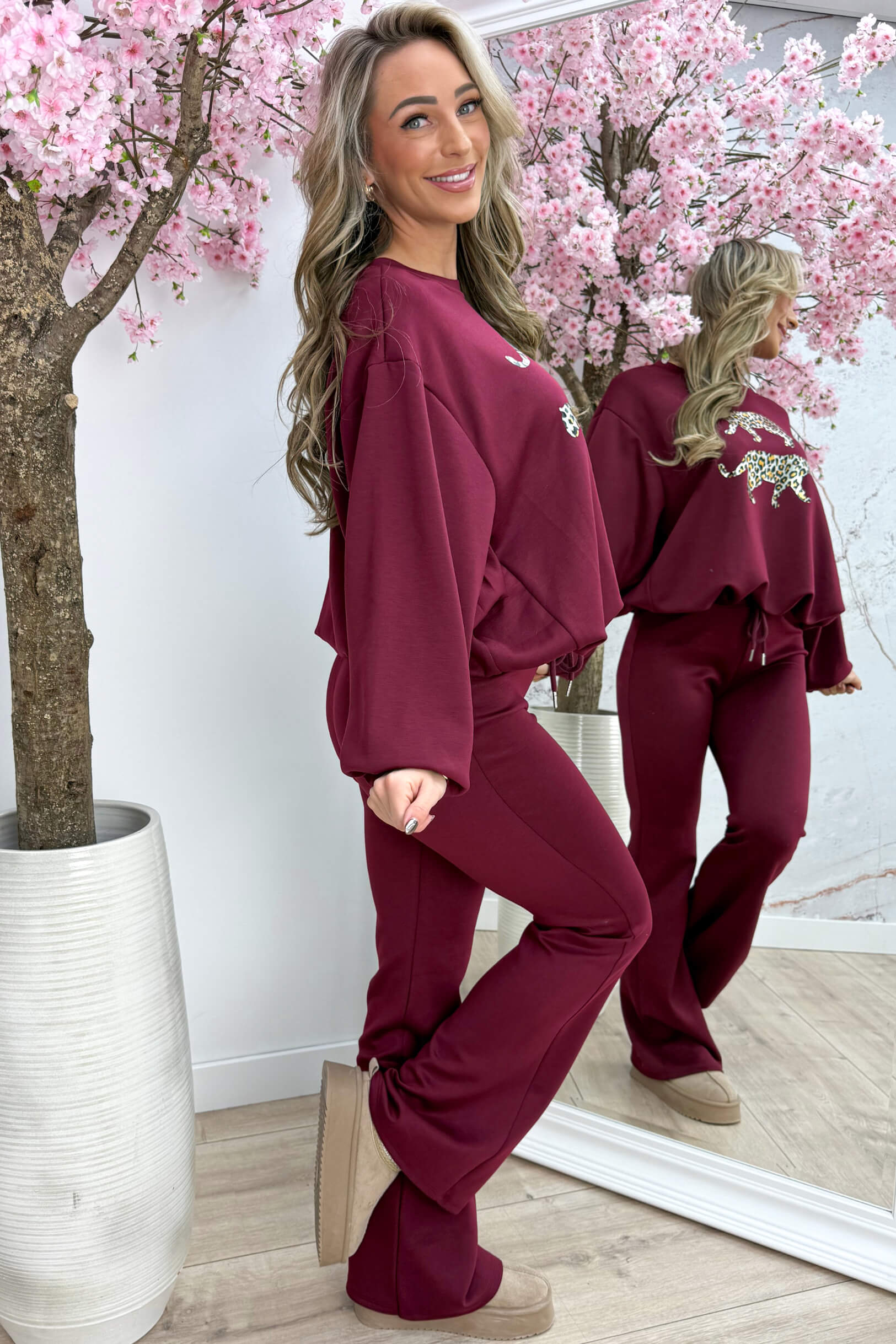 Metallic leopard comfy co-ord - Bordeaux