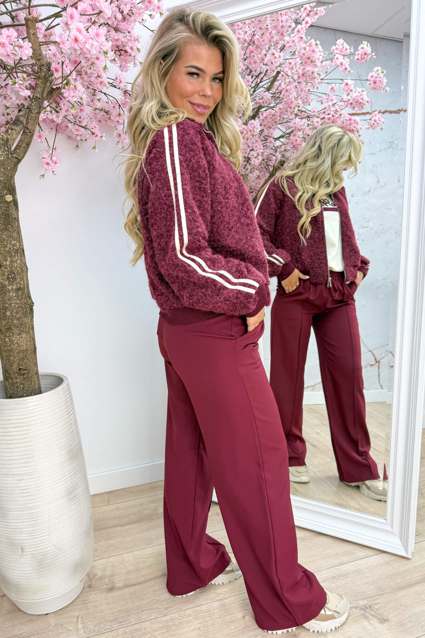 Striped vilt bomber - Bordeaux