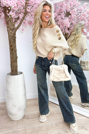 Chic gold button topje - Beige