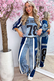 LA denim look comfy co-ord - Navy