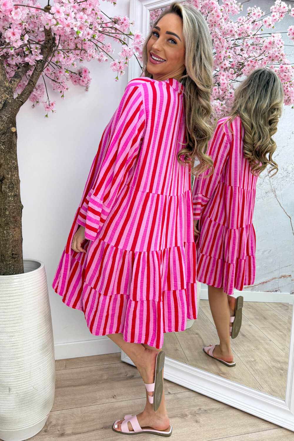 Sunny stripes cotton ibiza dress - Fuchsia