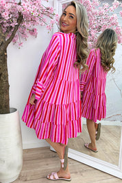 Sunny stripes cotton ibiza dress - Fuchsia
