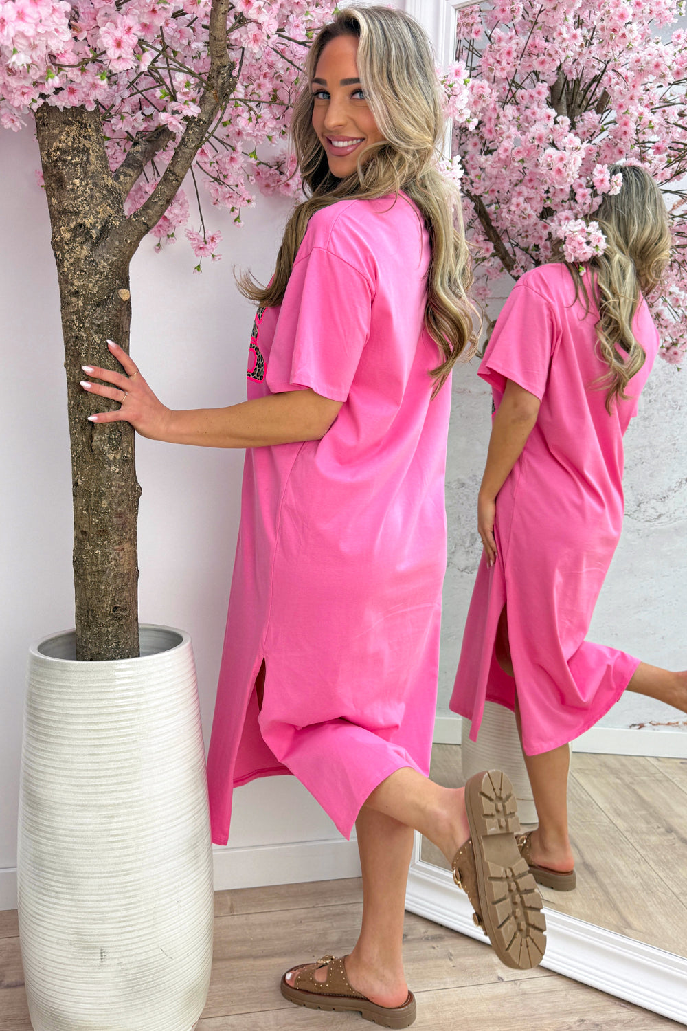 Leopard amore T-shirt dress - Fuchsia