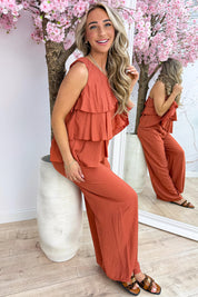 Bonita ruffle co-ord - Roest