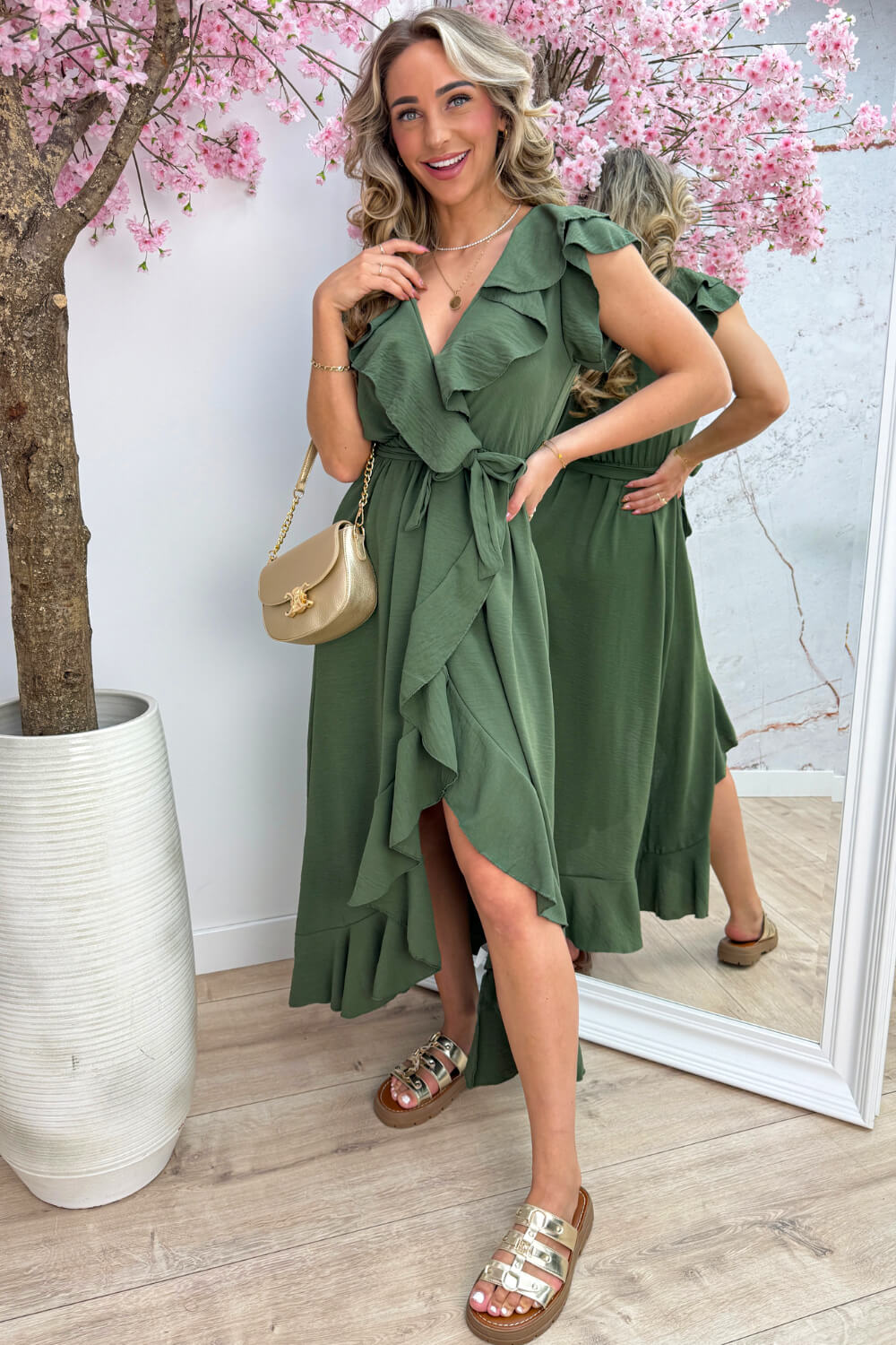 Havana ruffle maxi dress - Army