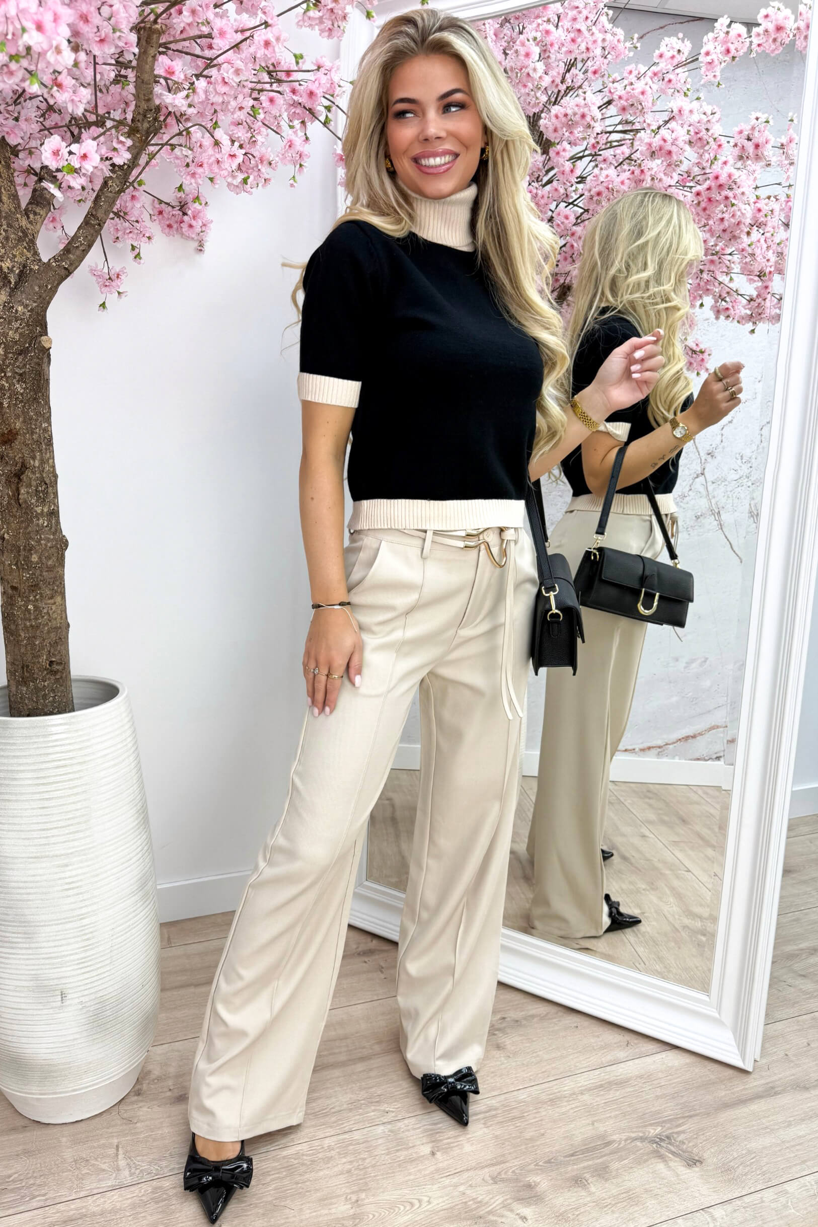 Duo color coll topje - Zwart
