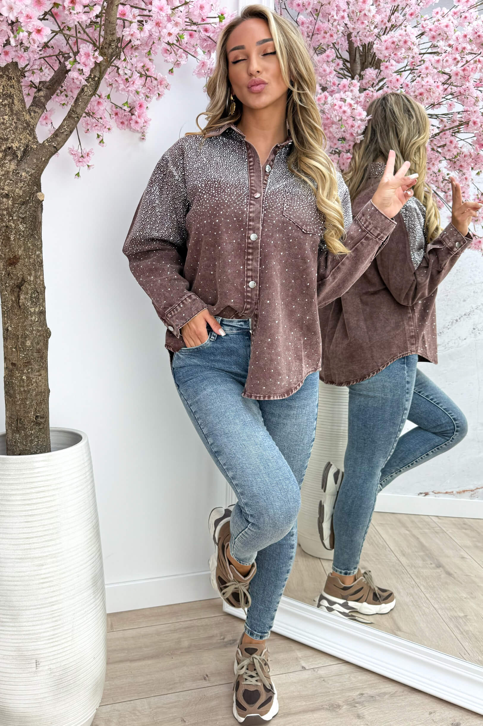 Diamond Denim Blouse Me213 - Bordeaux