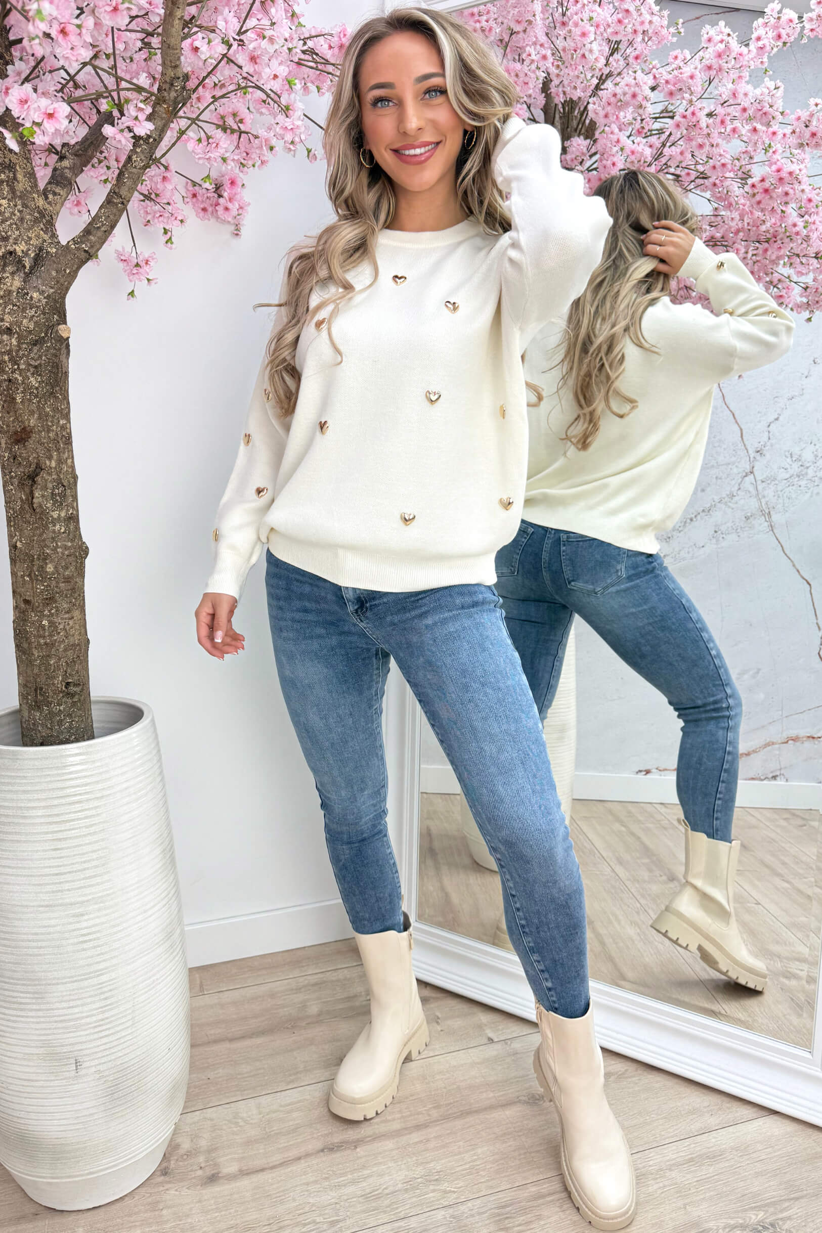 Gold hearts trui - Beige