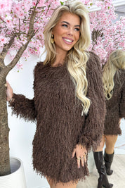 Sparkling feather dress - Bruin