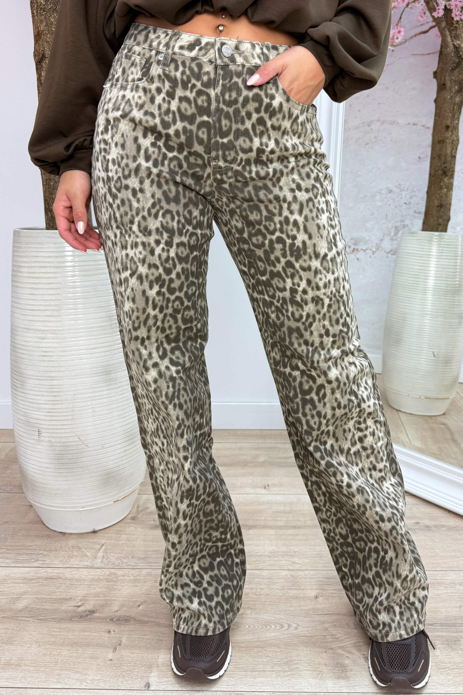 Untamed leopard wide leg jeans - Beige