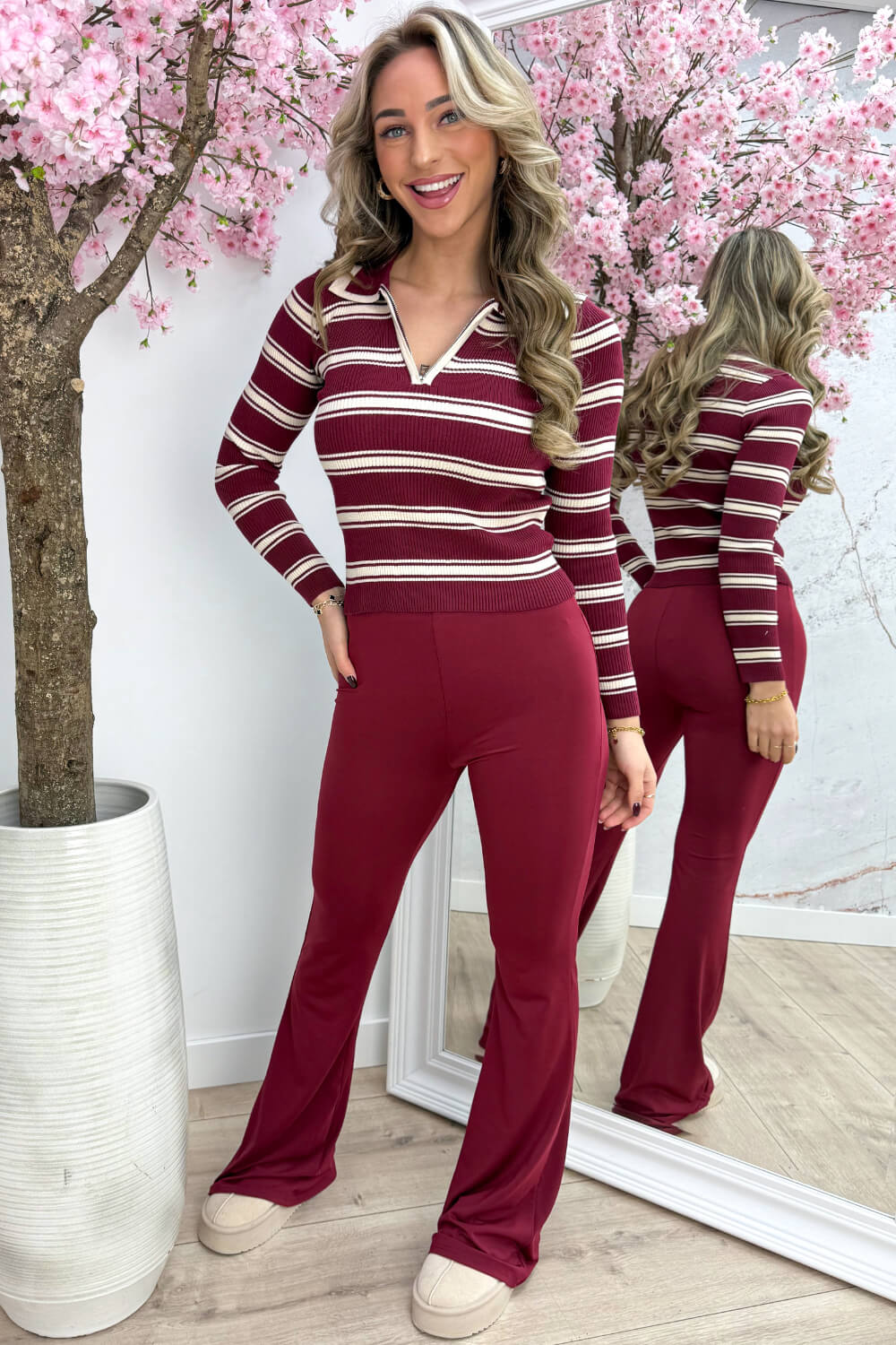 Striped zipper topje - Bordeaux